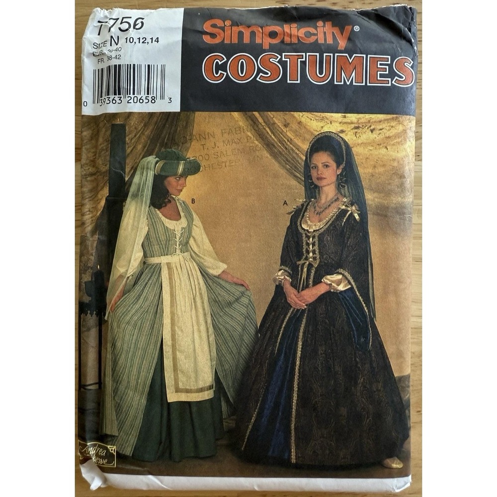 Simplicity Pattern 7756 Renaissance Dress Blouse Apron Costume Size 10-14 Uncut